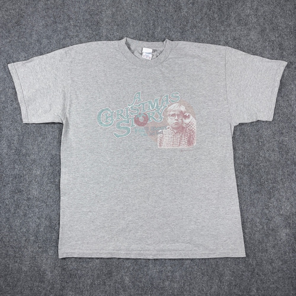 Vintage A Christmas Story Movie Promo T-Shirt Mens XL Gray Ralphie